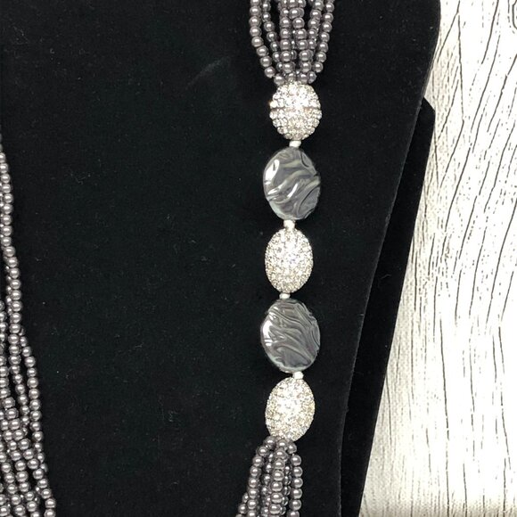 Joan Boyce Gunmetal Gray and Crystal Beaded Multi Strand Statement Necklace  ** - Picture 2 of 3
